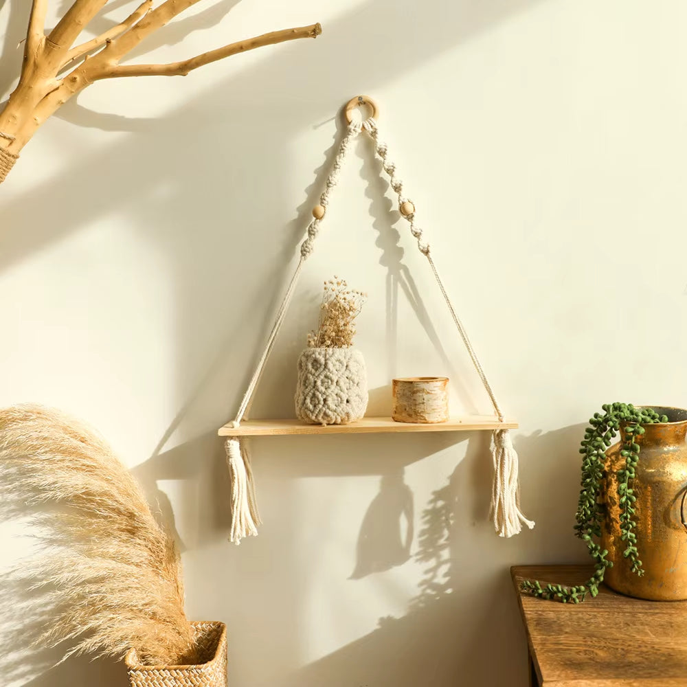 Handmade Wooden Macrame Shelves