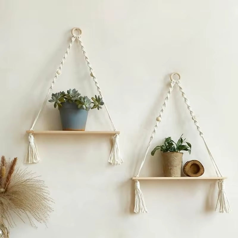 Handmade Wooden Macrame Shelves