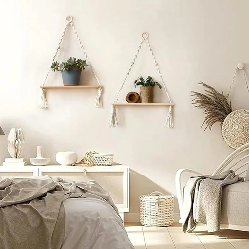 Handmade Wooden Macrame Shelves