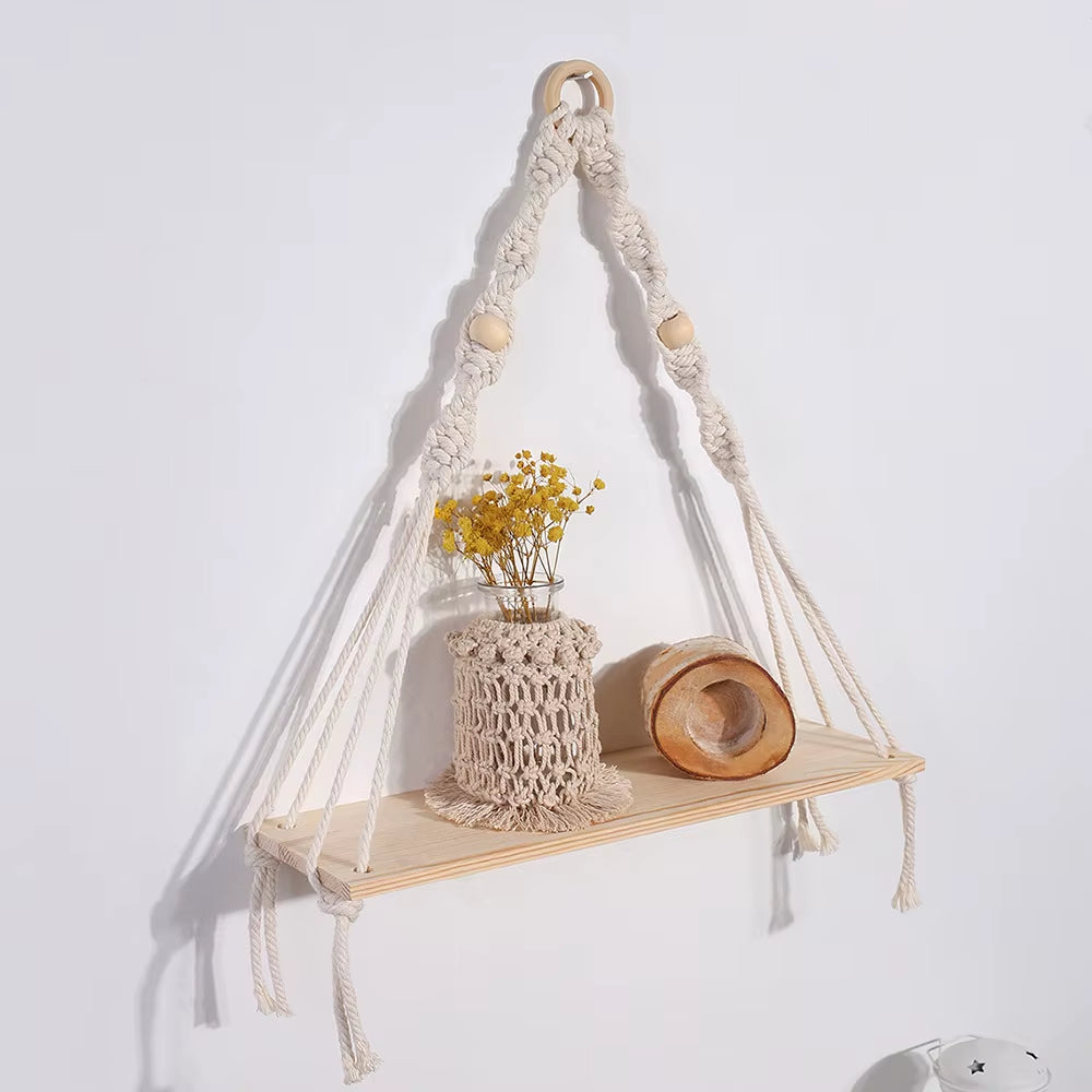 Handmade Wooden Macrame Shelves