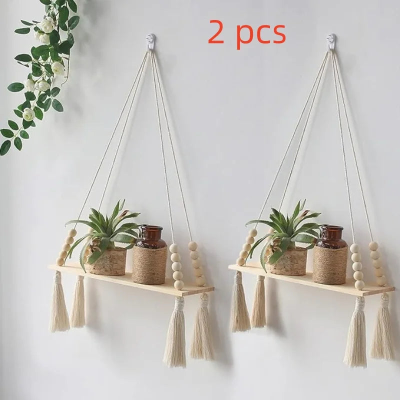 Handmade Wooden Macrame Shelves