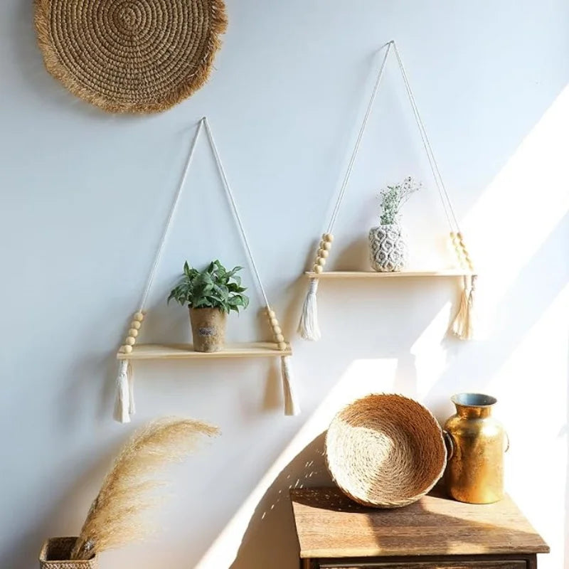 Handmade Wooden Macrame Shelves