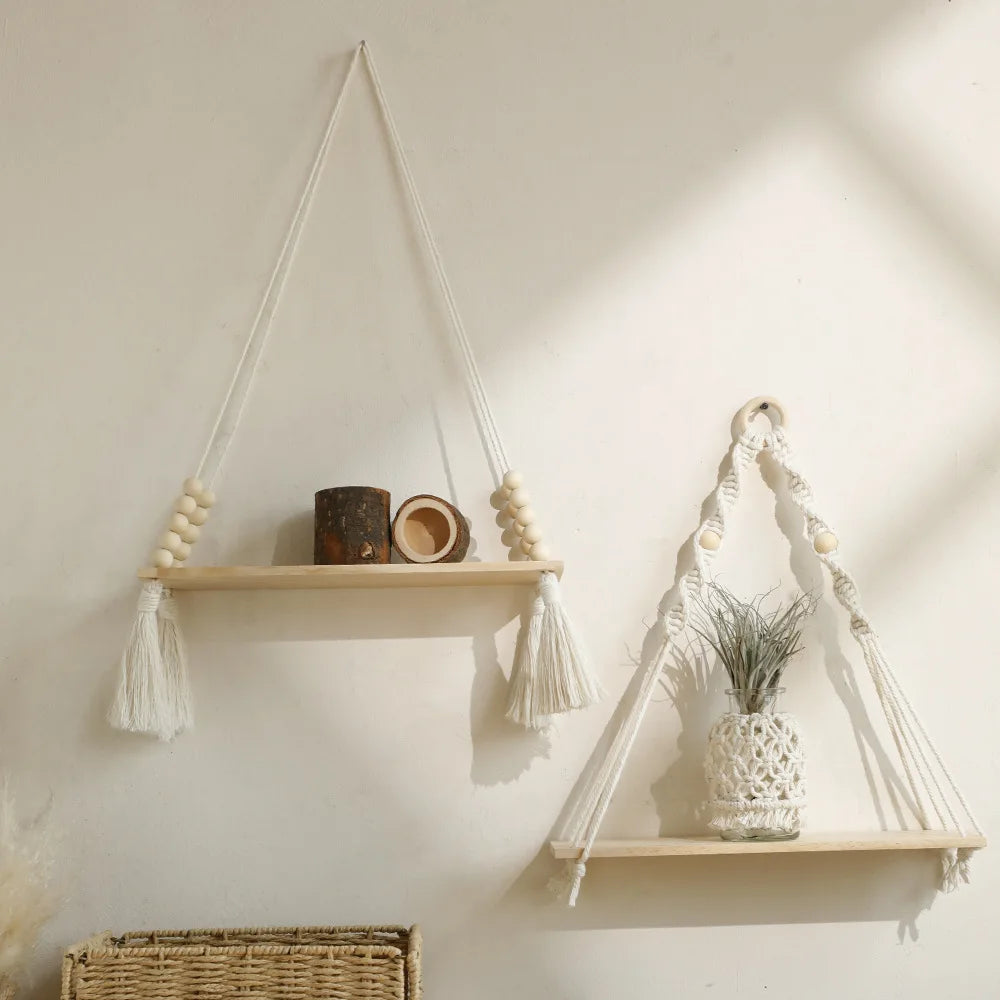 Handmade Wooden Macrame Shelves